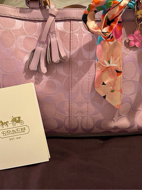 Coach Handbags - Coach Pink Signature Jacquard Tote with Floral Scarf Accent